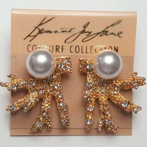 kenneth-jay-lane-gold-coral-shaped-earrings with pearls clip on